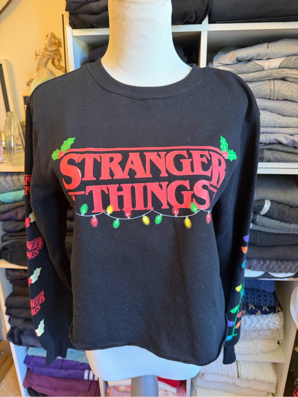 Stranger Things Official Cropped Sweatshirt Holiday Lights